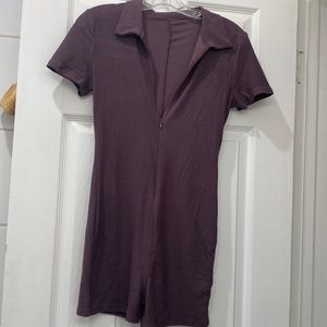 Brown suede romper w zipper